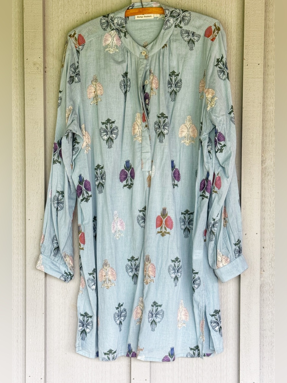 Roller Rabbit Light Blue Floral-Print Long Sleeve Tunic  - L